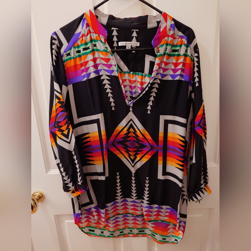 Amanda Uprichard silk Aztec blouse, size S